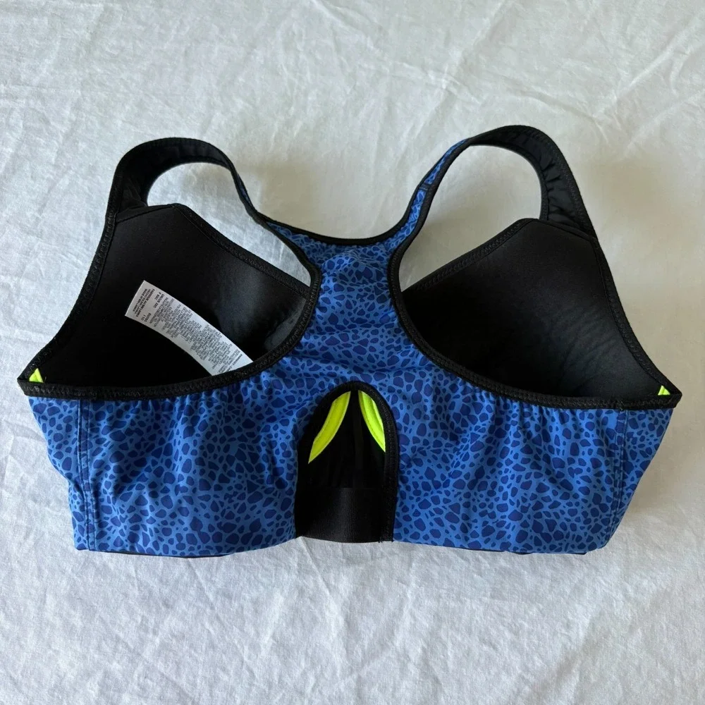 Nike‎ Dri-Fit Womens Blue Leopard Print Stretch Pullover Sports Bra Size 32C